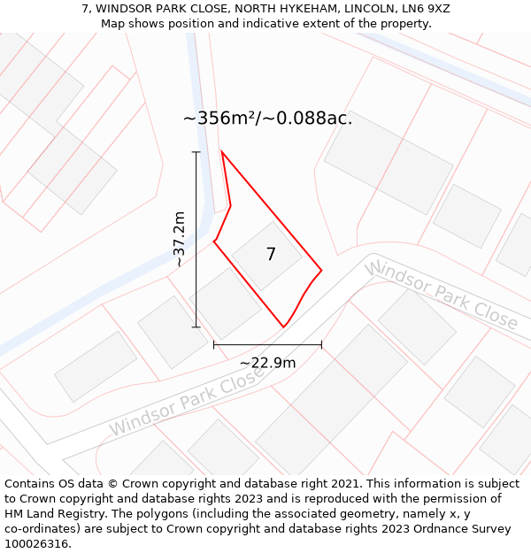 7, WINDSOR PARK CLOSE, NORTH HYKEHAM, LINCOLN, LN6 9XZ: Plot and title map