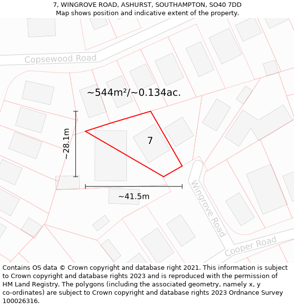 7, WINGROVE ROAD, ASHURST, SOUTHAMPTON, SO40 7DD: Plot and title map