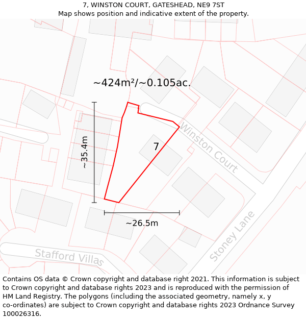 7, WINSTON COURT, GATESHEAD, NE9 7ST: Plot and title map