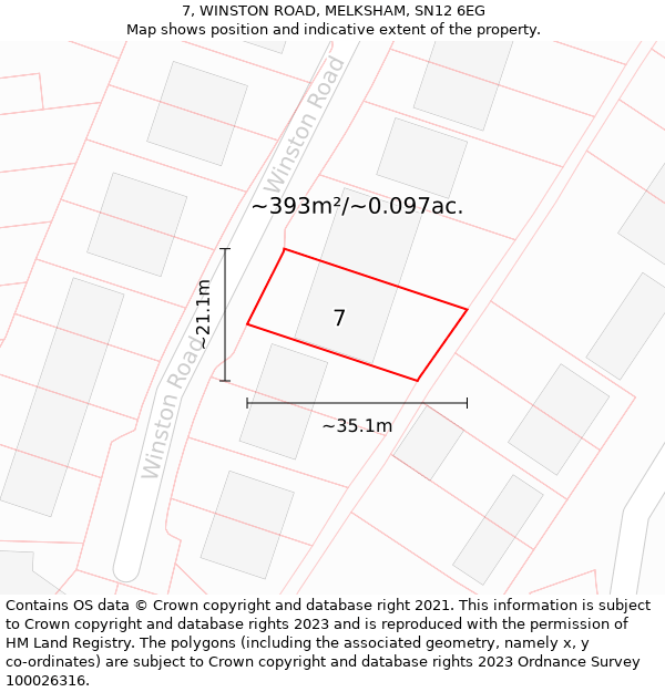 7, WINSTON ROAD, MELKSHAM, SN12 6EG: Plot and title map