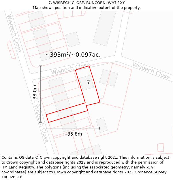 7, WISBECH CLOSE, RUNCORN, WA7 1XY: Plot and title map