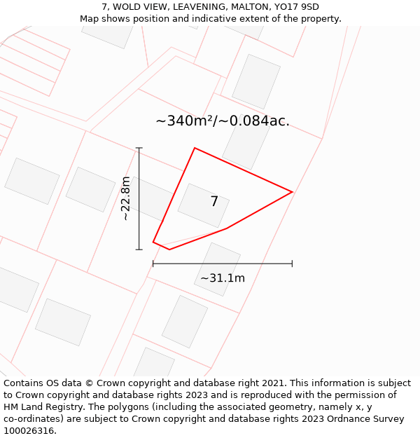 7, WOLD VIEW, LEAVENING, MALTON, YO17 9SD: Plot and title map