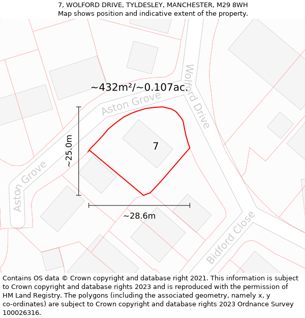 7, WOLFORD DRIVE, TYLDESLEY, MANCHESTER, M29 8WH: Plot and title map