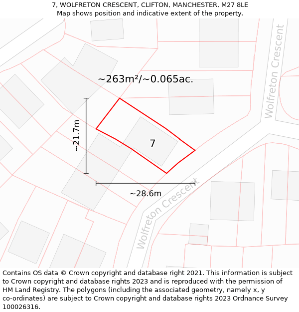 7, WOLFRETON CRESCENT, CLIFTON, MANCHESTER, M27 8LE: Plot and title map