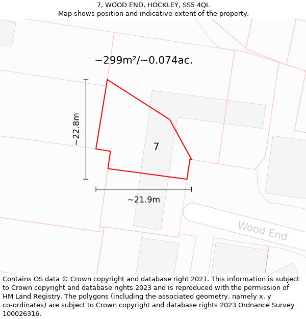 7, WOOD END, HOCKLEY, SS5 4QL: Plot and title map