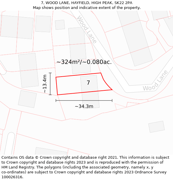 7, WOOD LANE, HAYFIELD, HIGH PEAK, SK22 2PA: Plot and title map