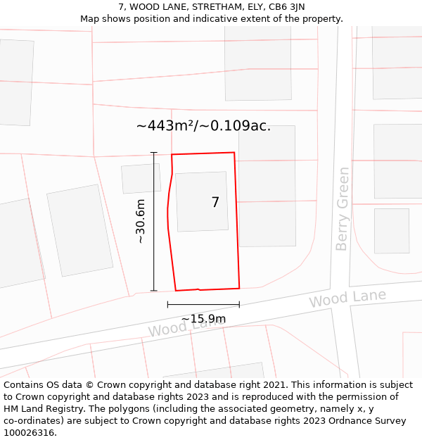 7, WOOD LANE, STRETHAM, ELY, CB6 3JN: Plot and title map