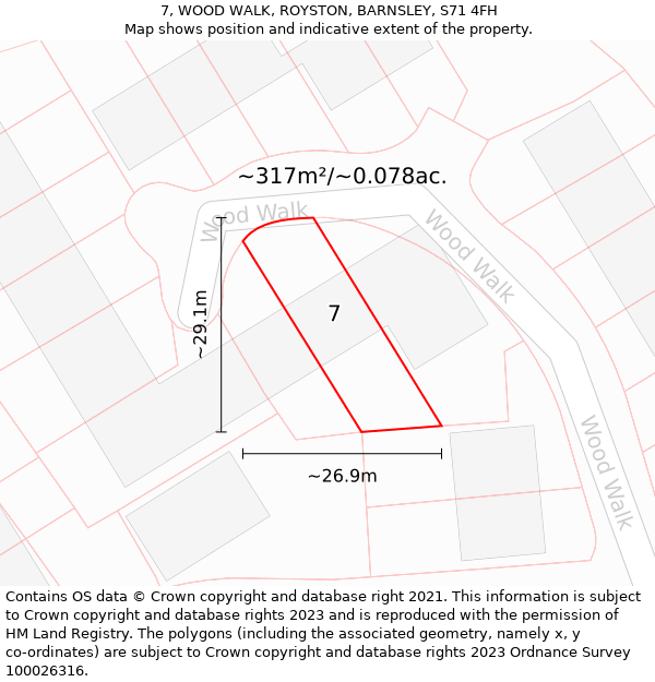 7, WOOD WALK, ROYSTON, BARNSLEY, S71 4FH: Plot and title map