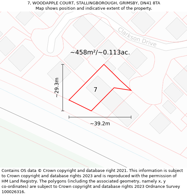 7, WOODAPPLE COURT, STALLINGBOROUGH, GRIMSBY, DN41 8TA: Plot and title map