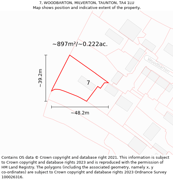 7, WOODBARTON, MILVERTON, TAUNTON, TA4 1LU: Plot and title map