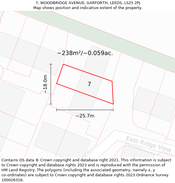 7, WOODBRIDGE AVENUE, GARFORTH, LEEDS, LS25 2PJ: Plot and title map