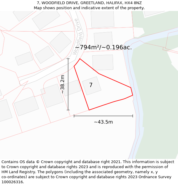 7, WOODFIELD DRIVE, GREETLAND, HALIFAX, HX4 8NZ: Plot and title map