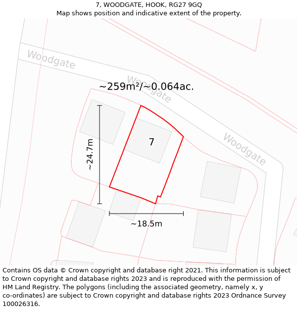 7, WOODGATE, HOOK, RG27 9GQ: Plot and title map