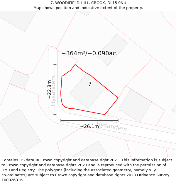 7, WOODIFIELD HILL, CROOK, DL15 9NU: Plot and title map