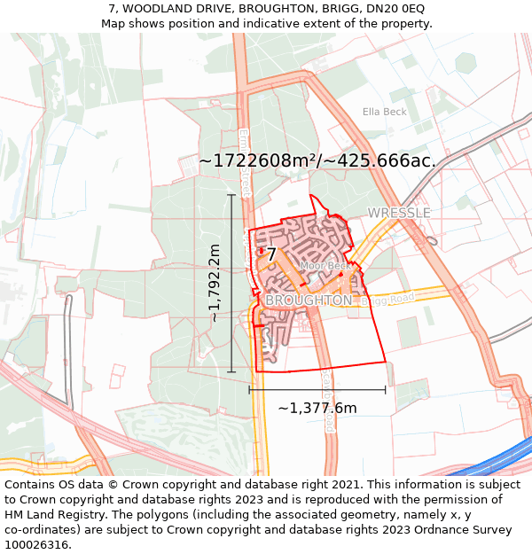 7, WOODLAND DRIVE, BROUGHTON, BRIGG, DN20 0EQ: Plot and title map