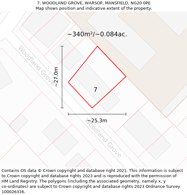 7, WOODLAND GROVE, WARSOP, MANSFIELD, NG20 0PE: Plot and title map