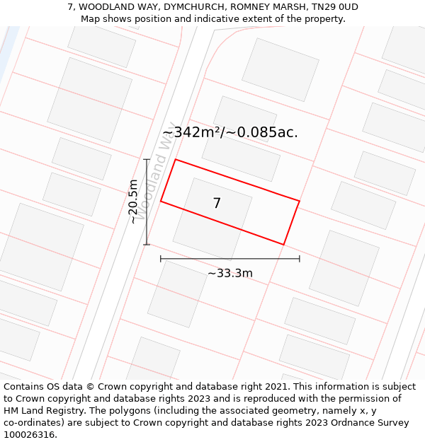 7, WOODLAND WAY, DYMCHURCH, ROMNEY MARSH, TN29 0UD: Plot and title map