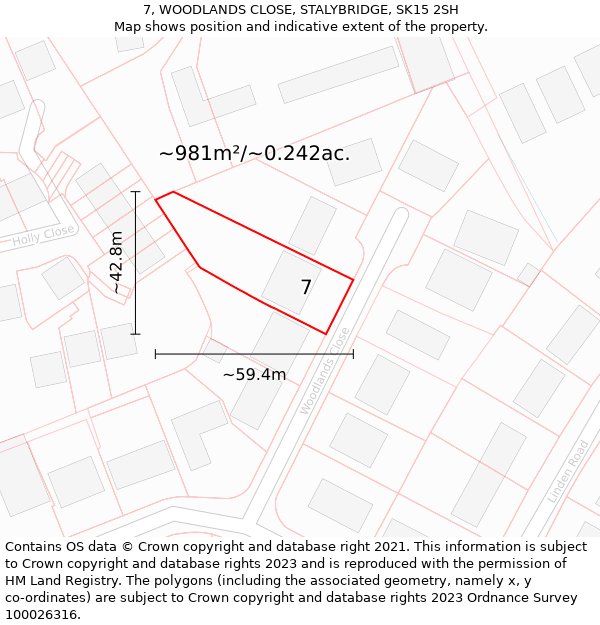 7, WOODLANDS CLOSE, STALYBRIDGE, SK15 2SH: Plot and title map