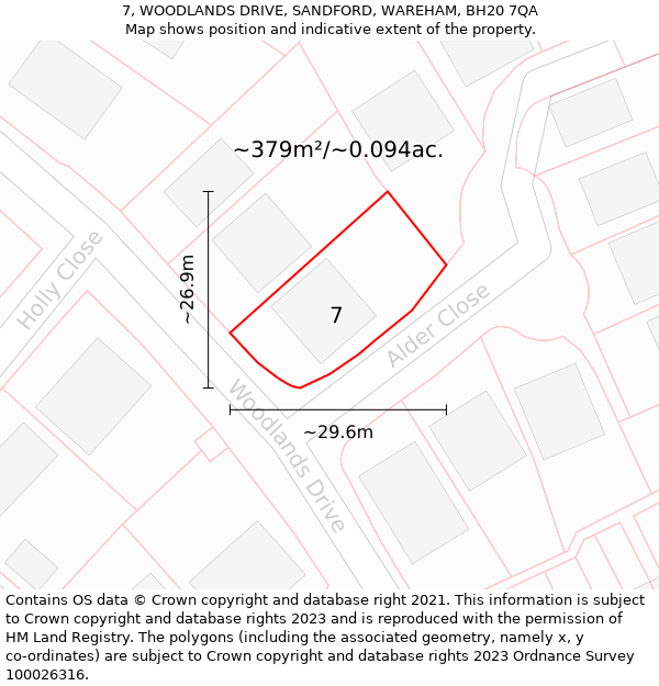 7, WOODLANDS DRIVE, SANDFORD, WAREHAM, BH20 7QA: Plot and title map