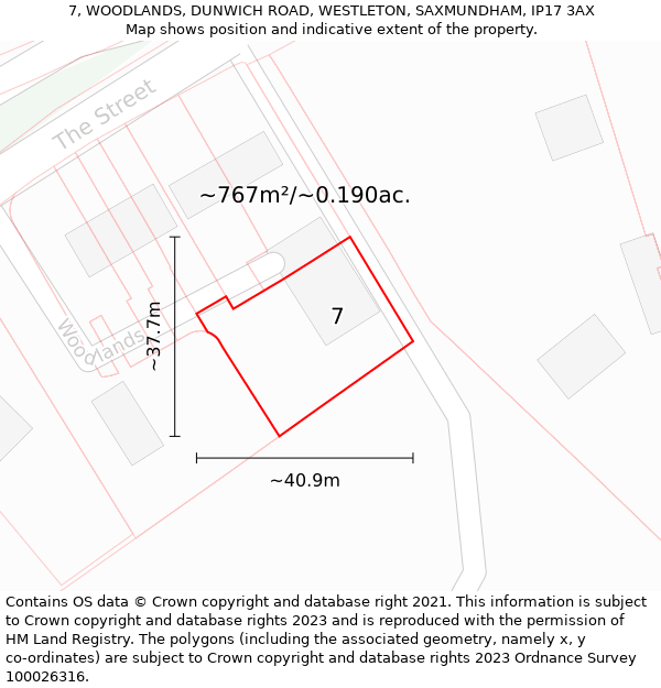 7, WOODLANDS, DUNWICH ROAD, WESTLETON, SAXMUNDHAM, IP17 3AX: Plot and title map