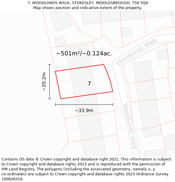 7, WOODLANDS WALK, STOKESLEY, MIDDLESBROUGH, TS9 5QG: Plot and title map