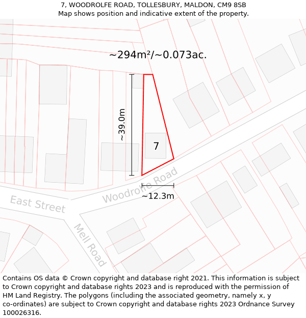 7, WOODROLFE ROAD, TOLLESBURY, MALDON, CM9 8SB: Plot and title map