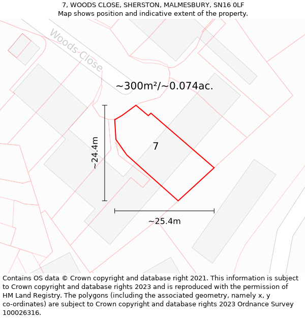 7, WOODS CLOSE, SHERSTON, MALMESBURY, SN16 0LF: Plot and title map