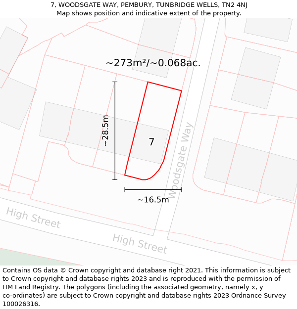 7, WOODSGATE WAY, PEMBURY, TUNBRIDGE WELLS, TN2 4NJ: Plot and title map