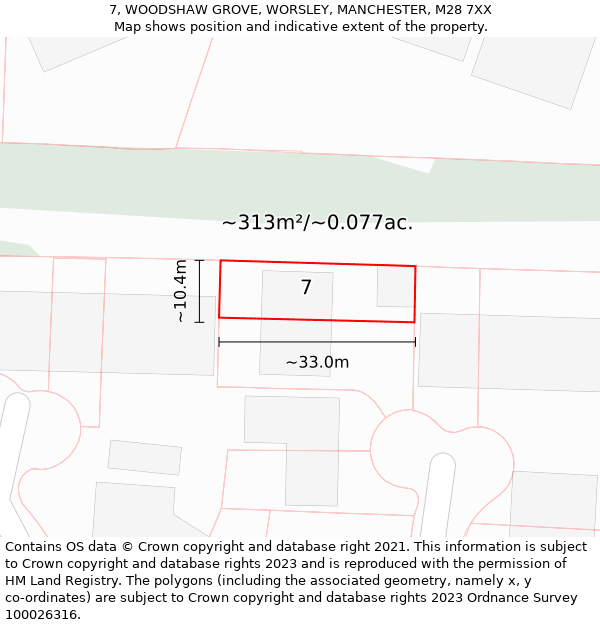 7, WOODSHAW GROVE, WORSLEY, MANCHESTER, M28 7XX: Plot and title map