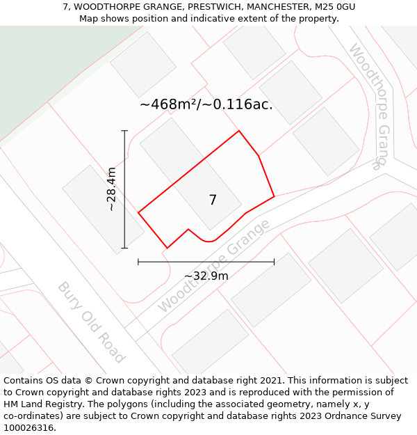 7, WOODTHORPE GRANGE, PRESTWICH, MANCHESTER, M25 0GU: Plot and title map