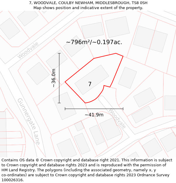 7, WOODVALE, COULBY NEWHAM, MIDDLESBROUGH, TS8 0SH: Plot and title map