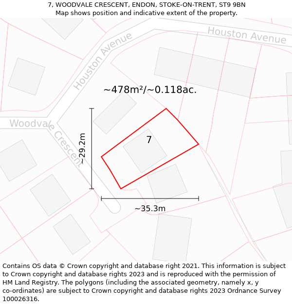 7, WOODVALE CRESCENT, ENDON, STOKE-ON-TRENT, ST9 9BN: Plot and title map