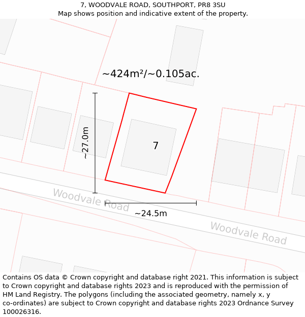 7, WOODVALE ROAD, SOUTHPORT, PR8 3SU: Plot and title map