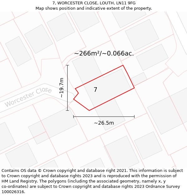 7, WORCESTER CLOSE, LOUTH, LN11 9FG: Plot and title map