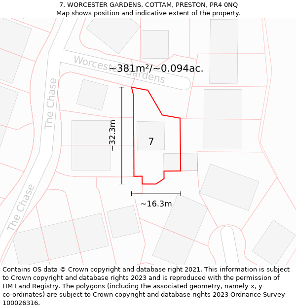 7, WORCESTER GARDENS, COTTAM, PRESTON, PR4 0NQ: Plot and title map