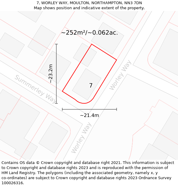 7, WORLEY WAY, MOULTON, NORTHAMPTON, NN3 7DN: Plot and title map