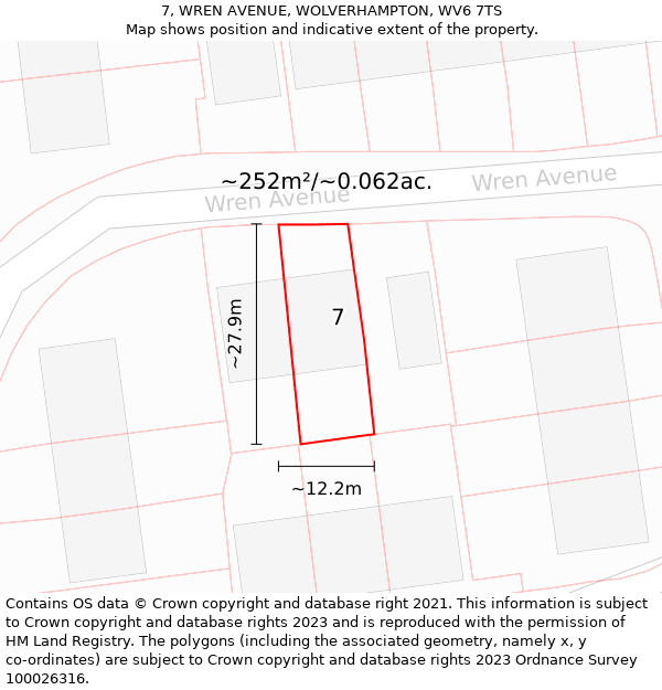 7, WREN AVENUE, WOLVERHAMPTON, WV6 7TS: Plot and title map