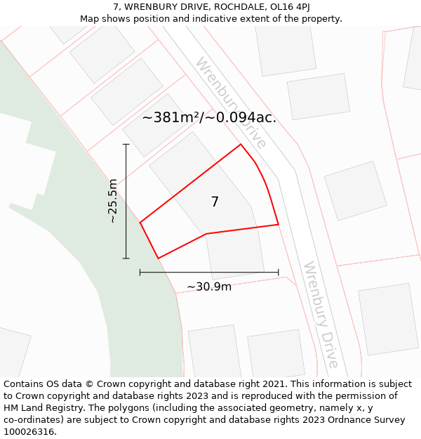 7, WRENBURY DRIVE, ROCHDALE, OL16 4PJ: Plot and title map