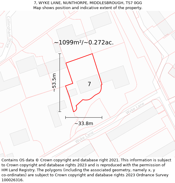 7, WYKE LANE, NUNTHORPE, MIDDLESBROUGH, TS7 0GG: Plot and title map