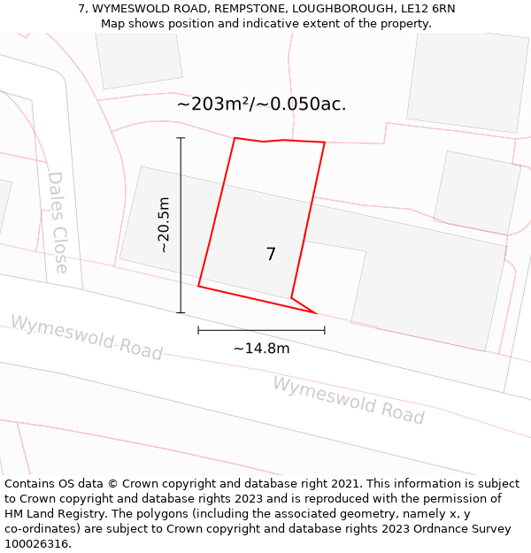 7, WYMESWOLD ROAD, REMPSTONE, LOUGHBOROUGH, LE12 6RN: Plot and title map