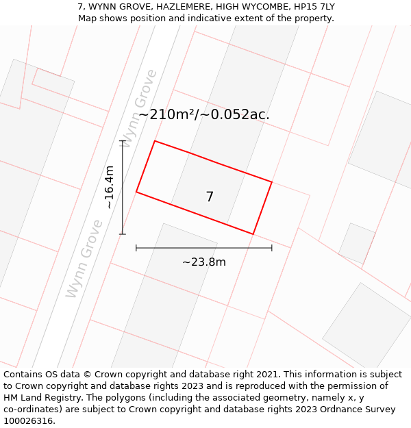 7, WYNN GROVE, HAZLEMERE, HIGH WYCOMBE, HP15 7LY: Plot and title map