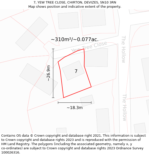 7, YEW TREE CLOSE, CHIRTON, DEVIZES, SN10 3RN: Plot and title map