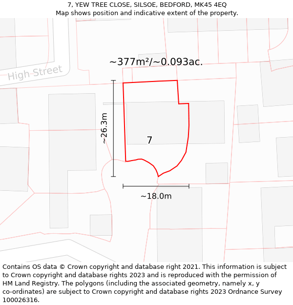 7, YEW TREE CLOSE, SILSOE, BEDFORD, MK45 4EQ: Plot and title map