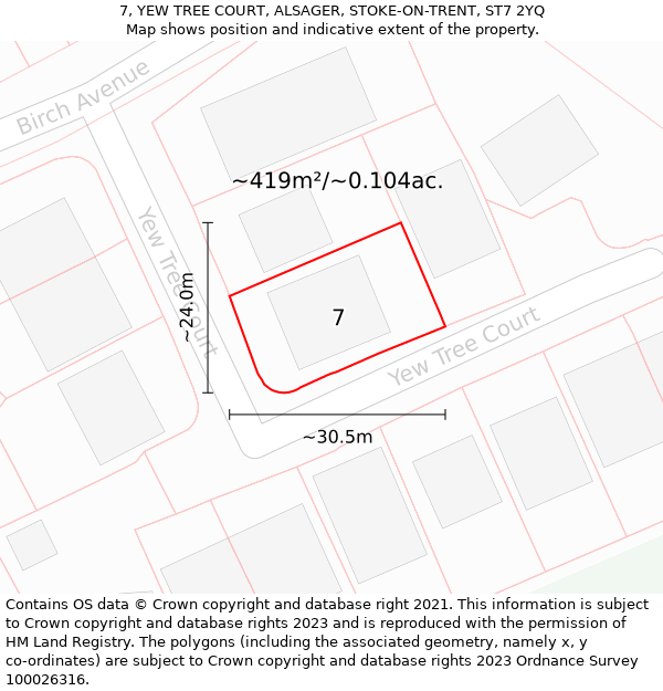 7, YEW TREE COURT, ALSAGER, STOKE-ON-TRENT, ST7 2YQ: Plot and title map