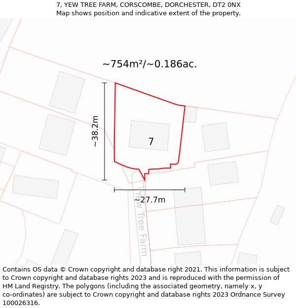 7, YEW TREE FARM, CORSCOMBE, DORCHESTER, DT2 0NX: Plot and title map