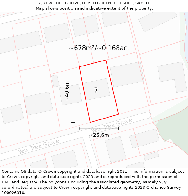 7, YEW TREE GROVE, HEALD GREEN, CHEADLE, SK8 3TJ: Plot and title map