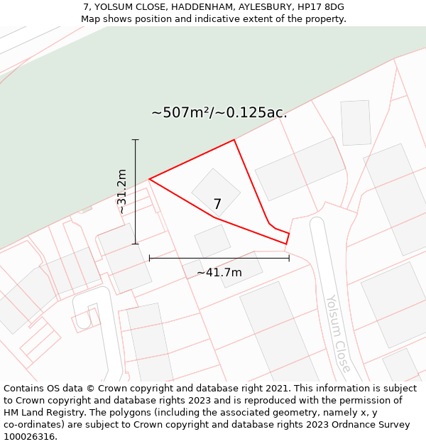 7, YOLSUM CLOSE, HADDENHAM, AYLESBURY, HP17 8DG: Plot and title map