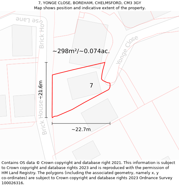 7, YONGE CLOSE, BOREHAM, CHELMSFORD, CM3 3GY: Plot and title map