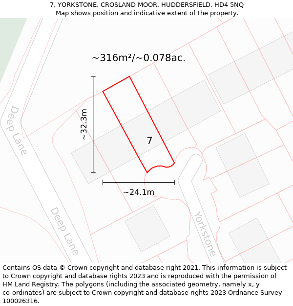 7, YORKSTONE, CROSLAND MOOR, HUDDERSFIELD, HD4 5NQ: Plot and title map