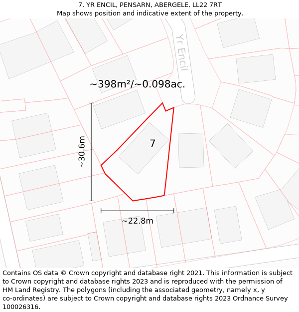 7, YR ENCIL, PENSARN, ABERGELE, LL22 7RT: Plot and title map